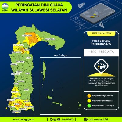 Hujan Berpotensi Guyur Sulsel Sepanjang Hari, BMKG Ingatkan Risiko Longsor di Enrekang